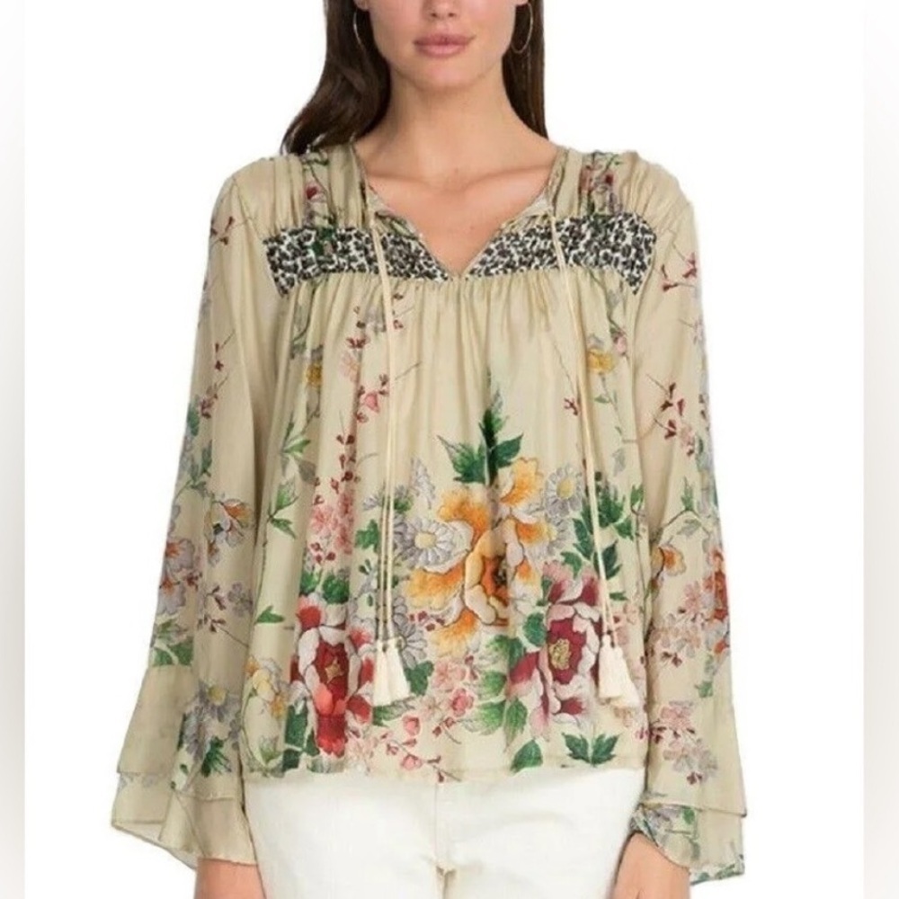 Johnny Was Kofi tasselled silk blouse NWT